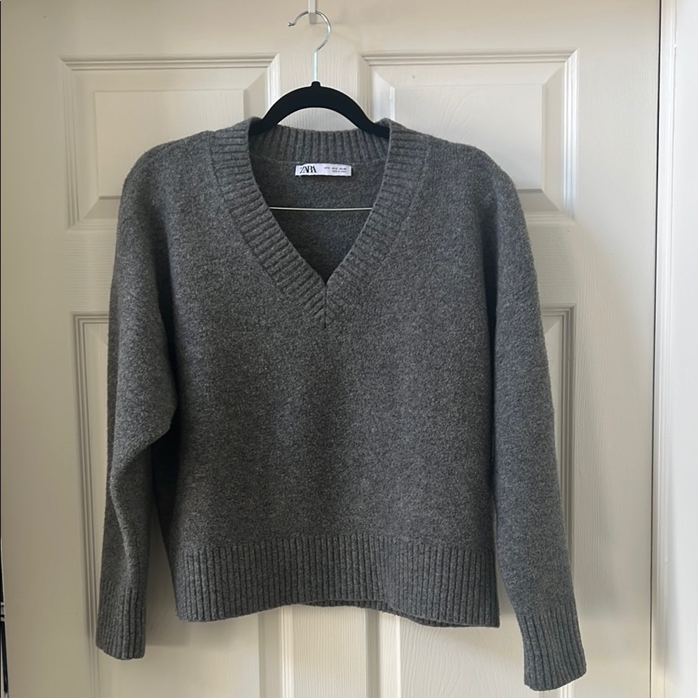 Zara Gray V-Neck Sweater